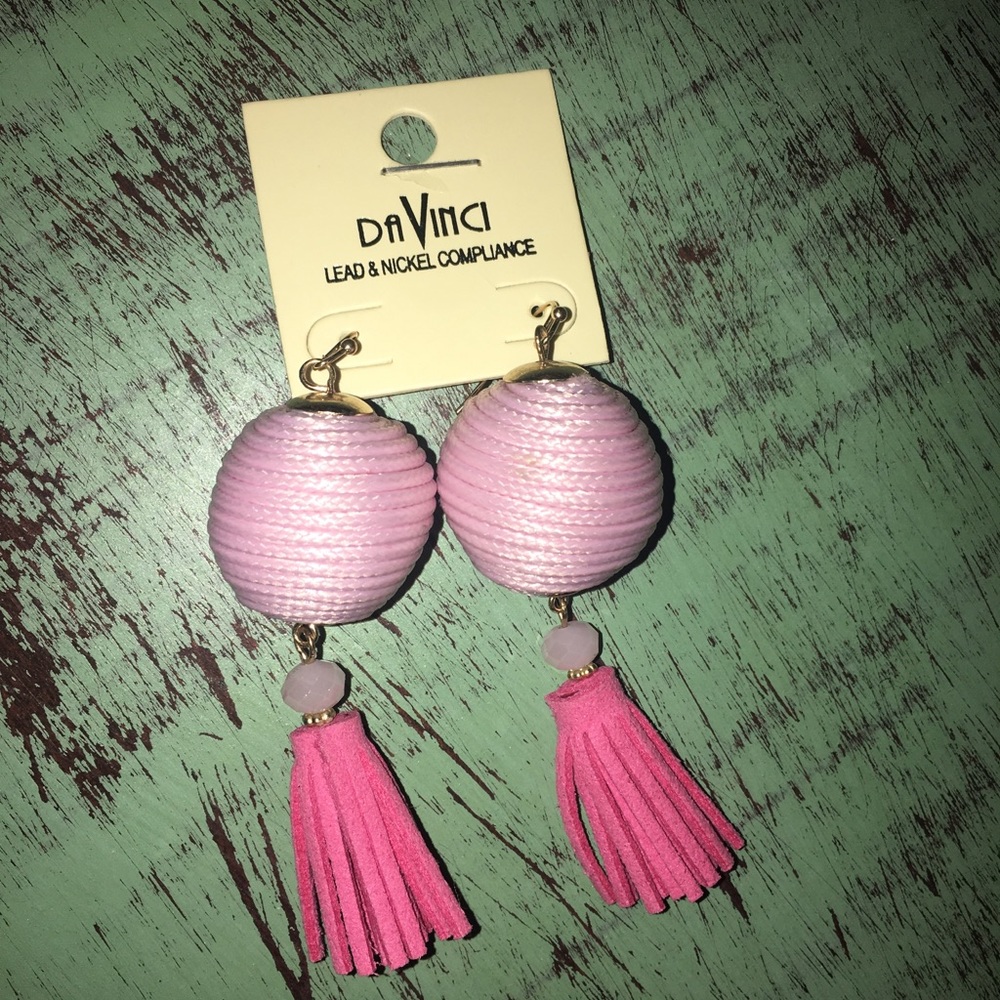 Pink ball tassel earrings